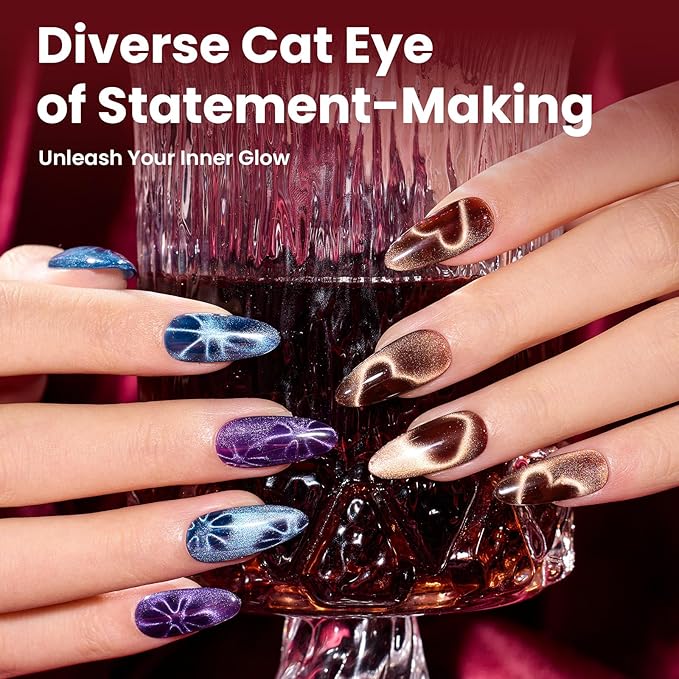 Beetles Jewel Parade Cat Eye Gel Nail Polish Set - 6 Colors Glitter Cat Eye Gel Polish Kit Pink Purple Red Green Blue Brown Burgundy Magnetic Effect Soak Off UV Manicure Gift for Women