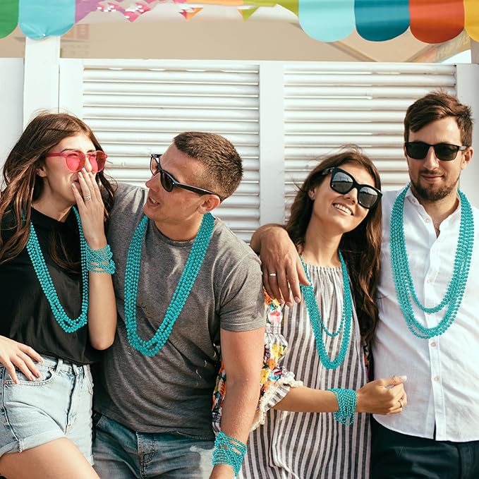 EOBOH 200PCS Mardi Gras Beads, Teal Blue Bead Necklace Party Favors, 33" Mardi Gras Necklace Stuff, Festival Parade Throw Accessories for Wedding Birthday Gender Reveal Party Supplies Decor