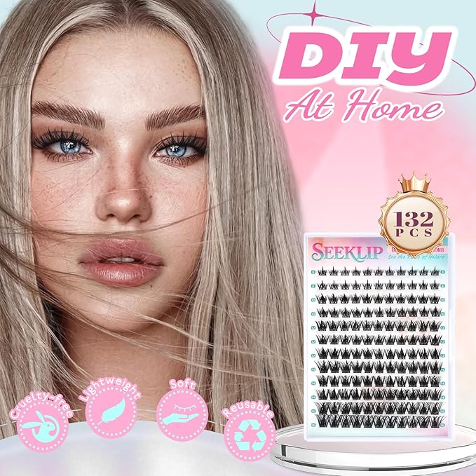 Lash Clusters Thick Manga Lash Clusters Thin Band Spiky Doll Eyelash Clusters with Crisscross Doe Eyed Spike 132 Pcs Individual Lashes for DIY Cosplay Japan Korean Eyelash Extensions (Lily)