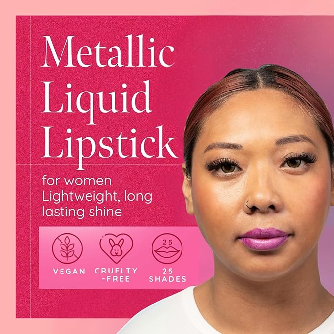 Aromi Metallic Liquid Lipstick | Rosy Chestnut Lip Color with Shimmery Finish, Vegan, Pink Nude Shade, Long-lasting, Waterproof (Alpine Bloom)