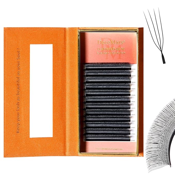 DeceMars 4D U Shaped Eyelash Extensions Supplies Easy Fans Russian Volume Crisscross Eyelashes Natural Soft YY Lash Extensions Handwoven Mesh Wispy Clusters Matte Black-0.07mm-dd-14mm