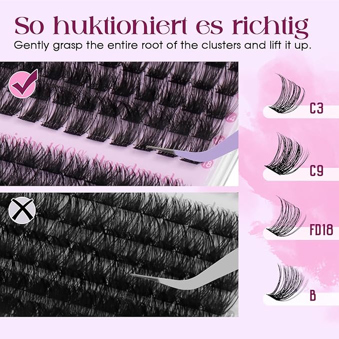 Wispy Individual Lash Clusters D-Curly Volume Lash Extensions 10-18mm Natural DIY Cluster Lashes for Beginners