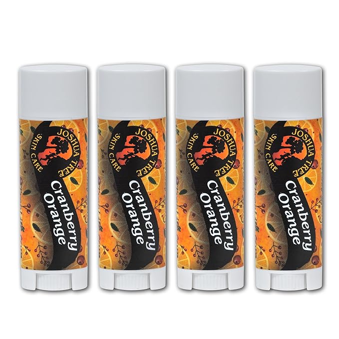 Joshua Tree Organic Lip Balm: 25 Flavor Varieties Made with Beeswax (4-pack, Cranberry Orange)