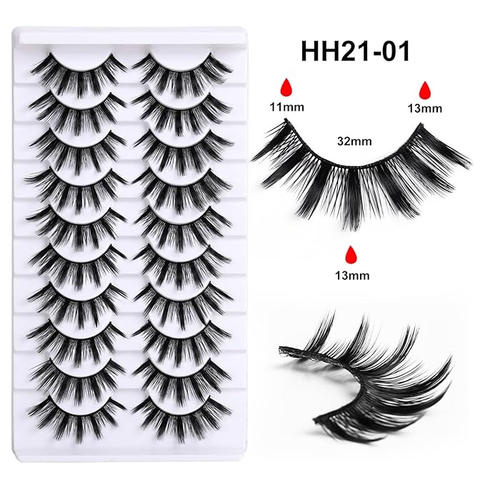 10 Pairs False Eyelashes High-Grade Synthetic Fibers 3D Long Slender Style Natural Curl Realistic Effect Durable Long-Lasting Professional Tool Kit with High-Precision Tweezers and