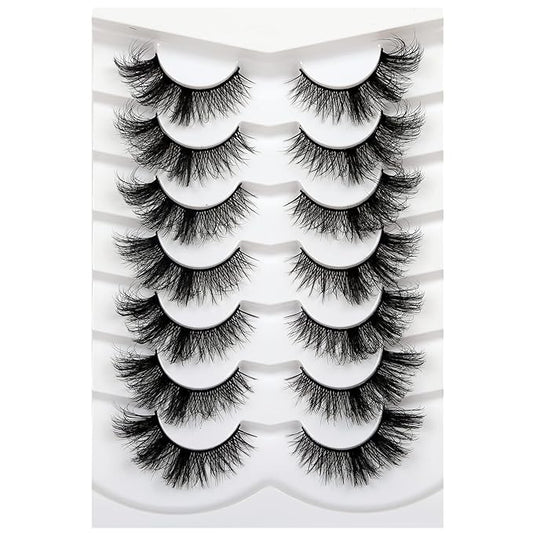 Pooplunch Cat Eye Lashes False Eyelashes Wispy Crossed 18MM Curly Faux Mink Lashes 8D Volume Thick Dramatic Fake Eyelash Strips 7 Pairs Pack