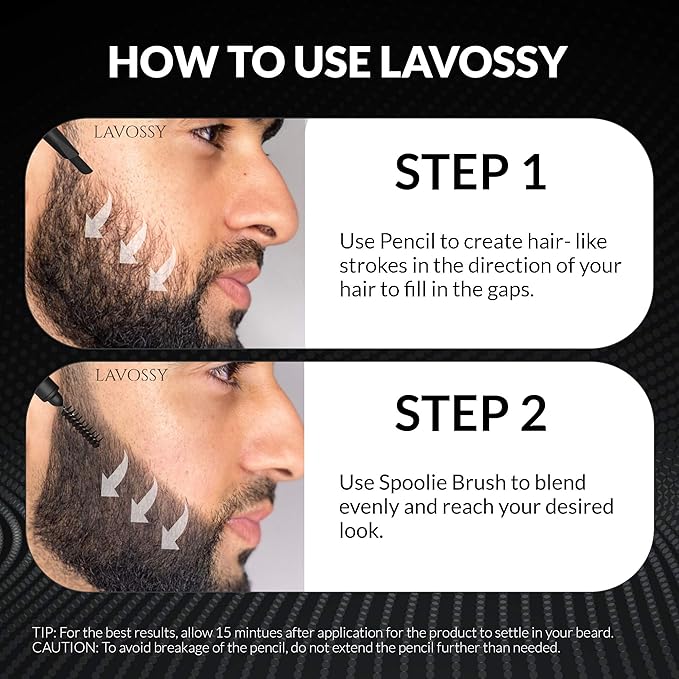 LAVOSSY Beard Pencil - Light Brown Pack of 3 - Long Lasting and Easy to Use Pen with Blending Brush for Sleek, Natural, Water/Sweat Proof Results