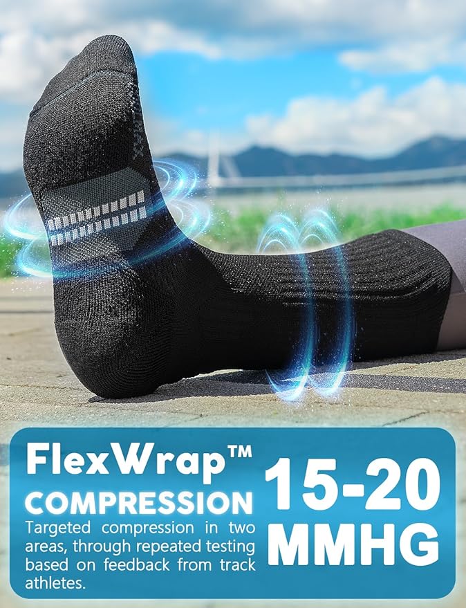 Juclise Womens Coolmax Bamboo Viscose Compression Running Crew Socks, Moisture-Wicking Anti-Blister Hiking&Gym Athletic