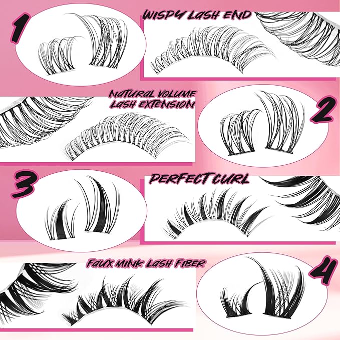 Gmagictobo Wispy Lash Clusters Kit Natural Lashes Clusters Fairy Manga Lash Clusters Wet-Look Spiky Anime Lashes Pack 392 Pcs C/D Curl Individual Lashes Lash Bond and Seal Lash Tweezers
