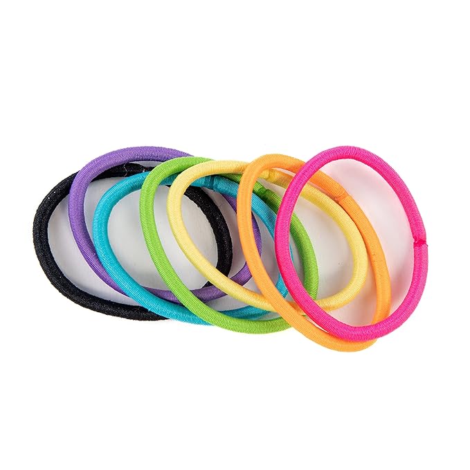 Amazon Basics No Damage Hair Elastics/Hair Ties - No Breakage, No Pain, No Pull, and No Metal parts. Tangle-Free Hold for all hair types. Bright Beautiful Colors, 32 Count, For All Hair Types.