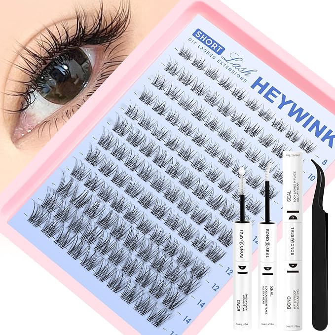 Venus Lash Clusters Kit Short 8-14mm D Curvature Natural Wispy Eyelash Clusters DIY Eyelash Extension Natural Lash Clusters Thin Invisible Lash Band Cluster Eyelash Extension(Venus Short Kit)