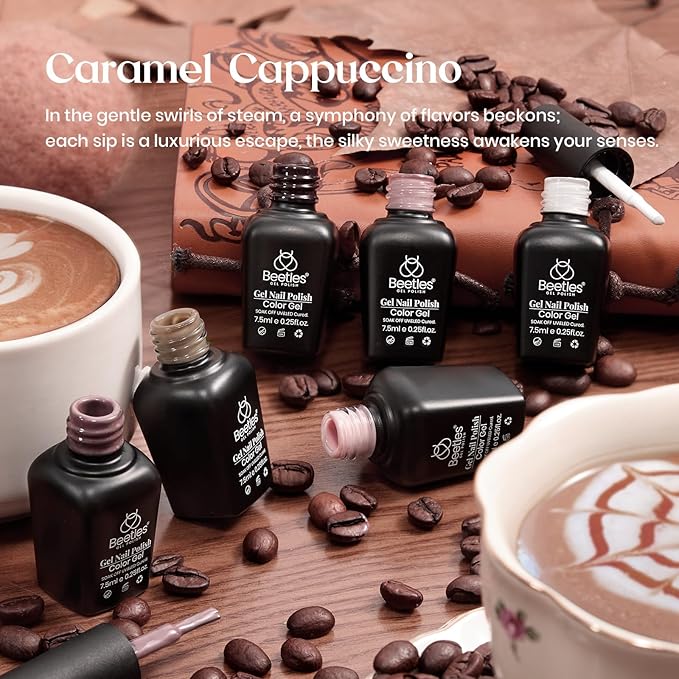 beetles Brown Gel Polish Set - 6 Colors Coffee Brown White Neutral Pink Nude Gel Nail Polish Caramel Cappuccino Soak off Uv Led Lamp Needed Nail Art DIY Spring Manicure Valentines Gift Set