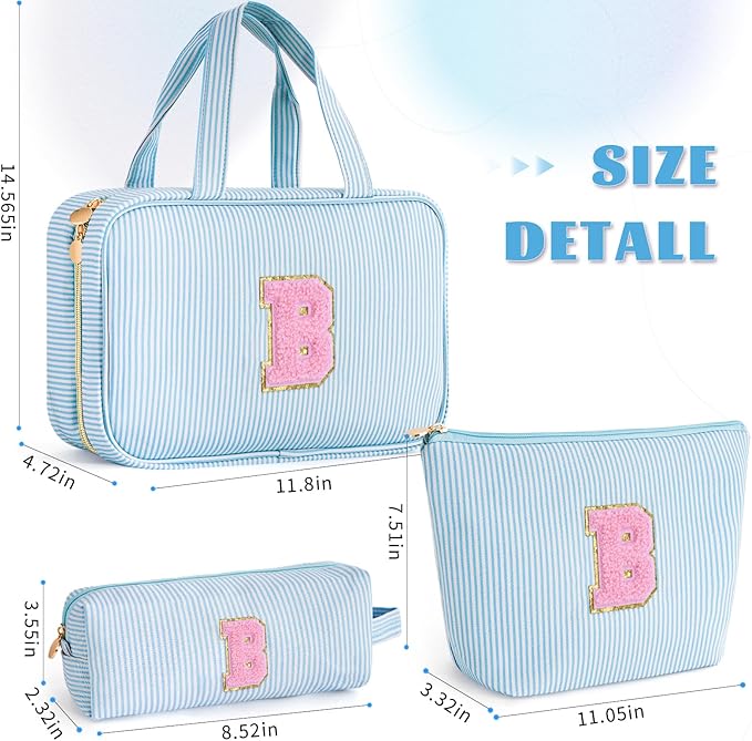 Initial Cute Toiletry Makeup Bag Pouch Cosmetic Travel Bag | Gift for Niece Sister Friend Female Her Mom | Birthday Gifts for Women Daughter Gifts - Blue B