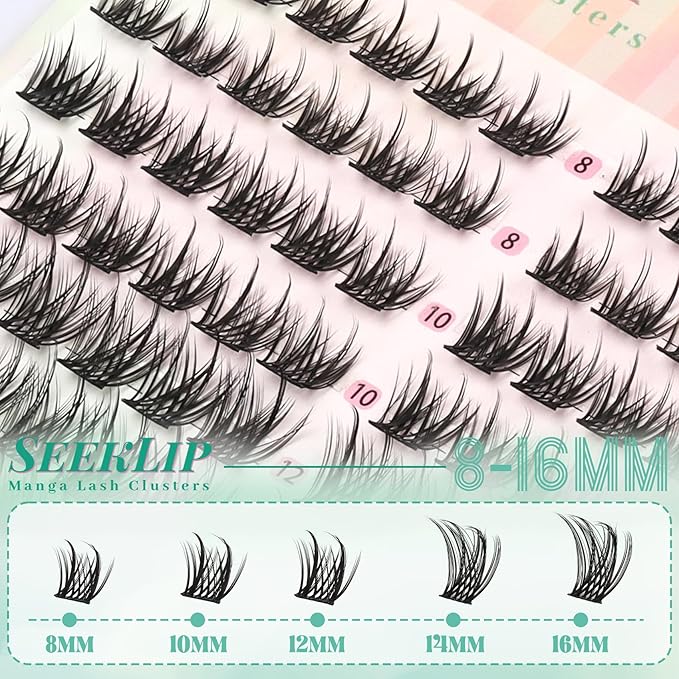 Lash Clusters Manga Eyelash Extensions Fluffy Spiky Deer Individual Lashes 144PCS 8-16MM Mixed Anime Eyelash Clusters Doe Eyed Wispy Double Spikes Natural Cluster Lashes (Meteor)