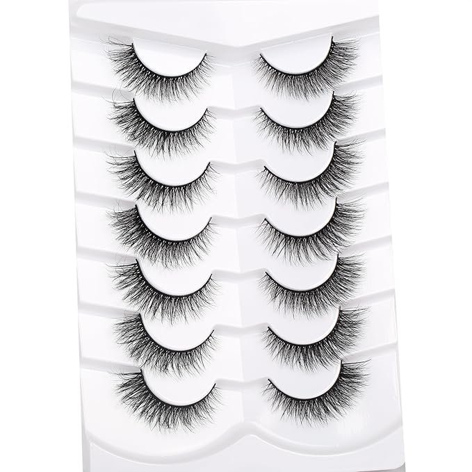 Pooplunch False Eyelashes Natural Cat Eye Wispy Extension Volume Fake Eyelashes Faux Mink Lashes Strips 7 Pairs Pack
