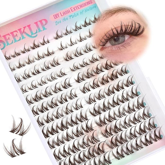 Lash Clusters Brown Manga Lash Clusters Spiky Doll Individual Lashes 120Pcs D Curl 8-16MM Dark Brown Doe Eyed Cluster Eyelash Extensions with Clear Band for DIY at Home (Narcissus-Brown)
