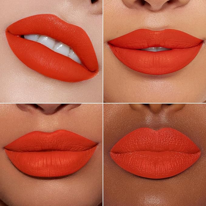 MAKI YIKA 3Pcs Matte Liquid Lipstick Makeup Set Dark Red Nude Orange Lipstick Long Lasting Smudgeproof Transfer Proof Lip Makeup, DarkRed/Nude/Orange