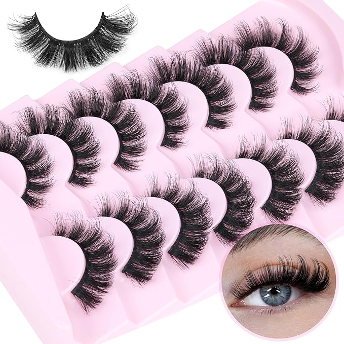 Mink Lashes Flutter Volume False Eyelashes Wispy Strip Fake Eyelashes Cat Eye Lashes Thick 20MM Long False Lashes 7 Pairs Pack Natural Look