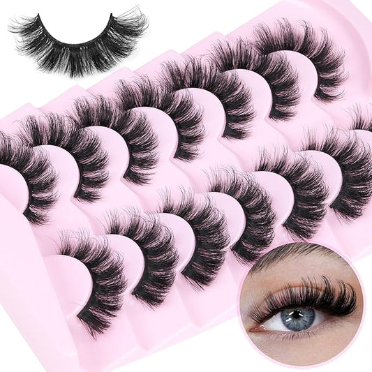 Mink Lashes Flutter Volume False Eyelashes Wispy Strip Fake Eyelashes Cat Eye Lashes Thick 20MM Long False Lashes 7 Pairs Pack Natural Look