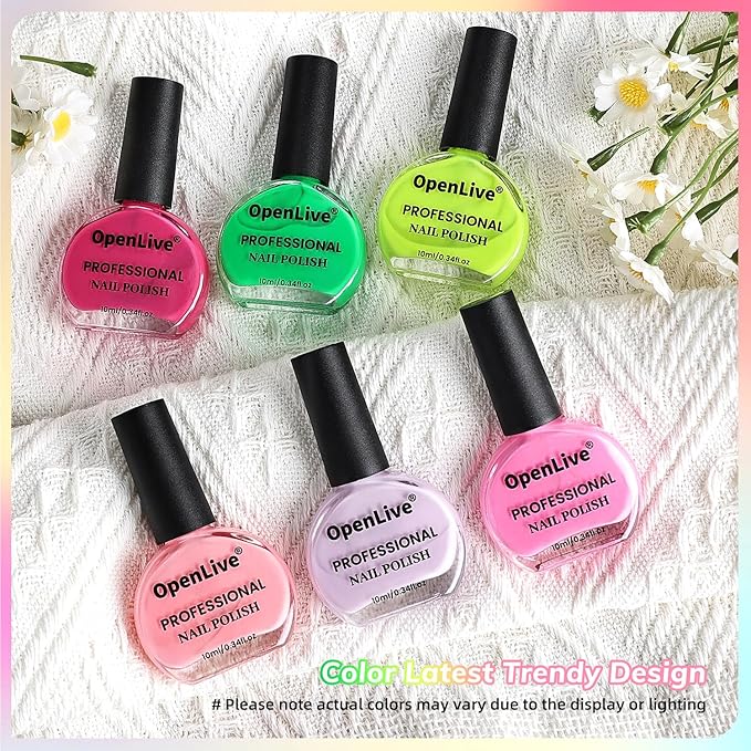 OpenLive 10ml Nail Polish Set 6 Colors Green Color Rose Red Light Pink Yellow All Seasons Neutral Color Quick Dry Nail Polish Set for Women Salon DIY Nail Art