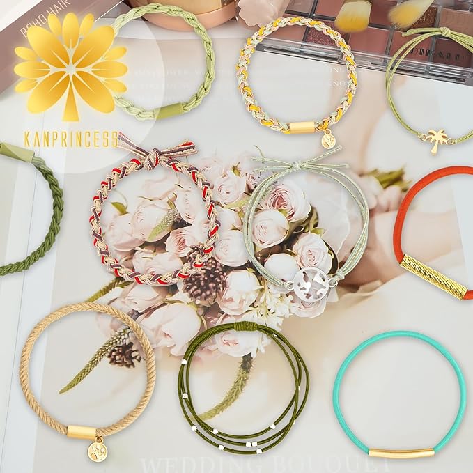 Hair Tie Bracelet, 10 Pcs Boho Hair Ties For Girls and Women, Elastic Hair Ties, Hair Bands For Ponytails, Ponytail Holder For Daily Life, Sport, Cooking, Working (Set 14)