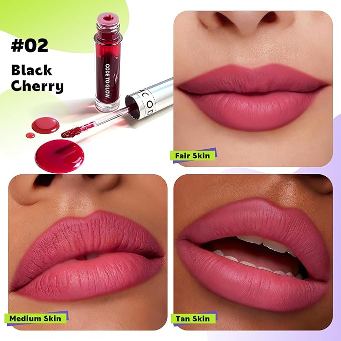 Glam Code Wipe-Off Lip Stain Non-stick to Cup Transfer-Resistant, Smudge-Proof Lip Tint Highly Pigmented Matte Finish Long-lasting Vibrant Kiss-Proof Lip Stain - 02# Berry Red