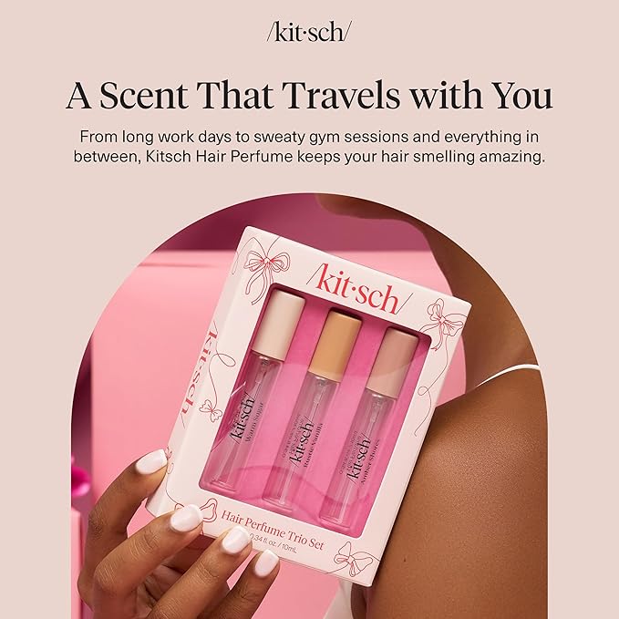 Kitsch Hair Perfume for Women - Trio Set | Clean, Deodorizing & Patented Odor-Eliminating Technology Hair Spray & Body Mist - Freshen Hair, Pillows - Amber Shores, Warm Sugar, Rustic Vanilla, 3x10mL