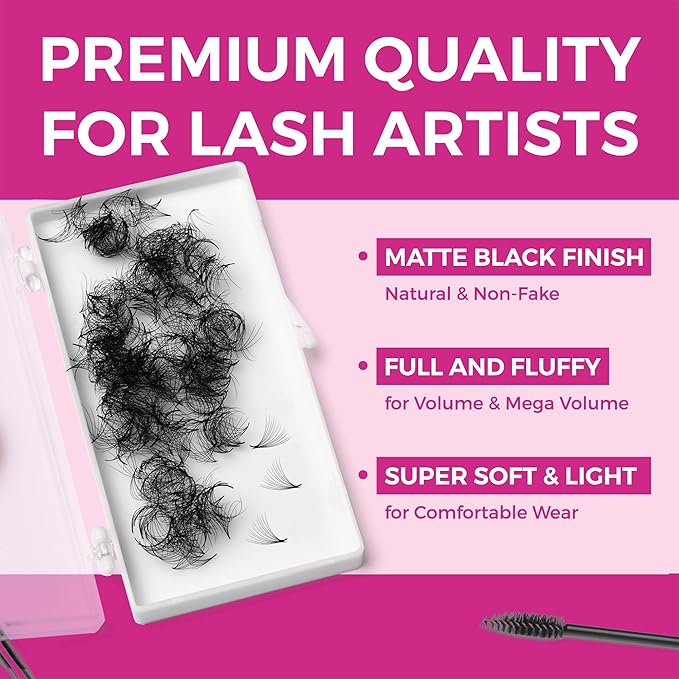 Eyesy Lash 500 Promade Fans - Volume Premade Lash Fans for Eyelash Extensions Pointy Base Handmade Loose Pre Made Eyelashes Middle Stem Soft and Lightweight (16D 0.03 C 13mm)