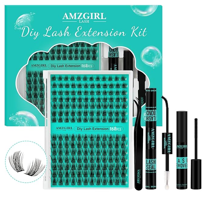 Lash Extension Kit,DIY Eyelash Clusters Kit 168Pcs with Lash Bond and Seal Glue Waterproof,Eyelashes Remover for Lash Cluster Extensions Kit for Beginner,Lashes Applicator Tool(Medusa,D-Mix8-16mm Kit)