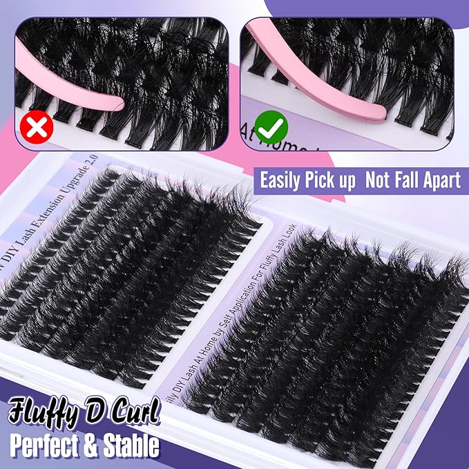 Yawamica Lash Clusters Fluffier Wispy Individual Lashes 70D+80D Volume Cluster Eyelash Extensions 10-18MIX D Curly Eyelash Clusters 280pcs DIY Lash Extension