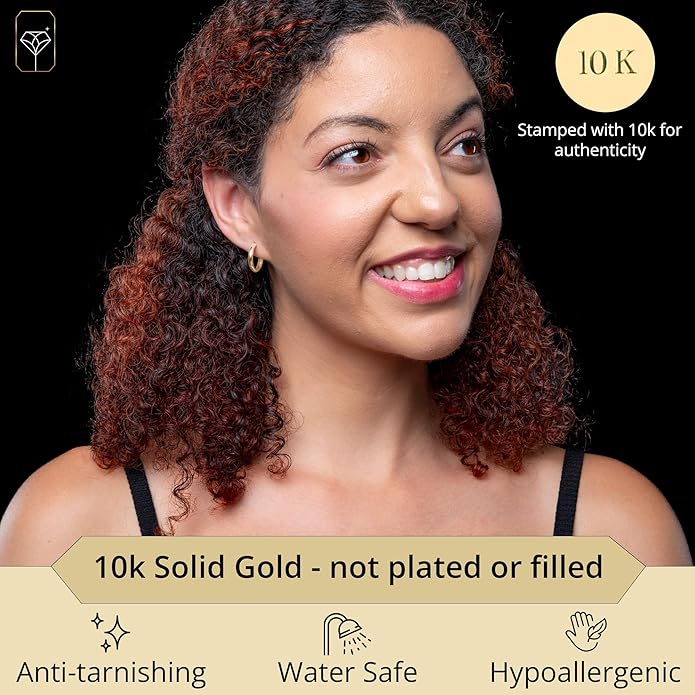 Small Solid 10k Gold Hoop Earrings for Women 3mm Wide | Gold Hoop Earrings in 12mm, 15mm & 18mm Diameter | Hypoallergenic Bold Real Gold Hoops by MAX + STONE