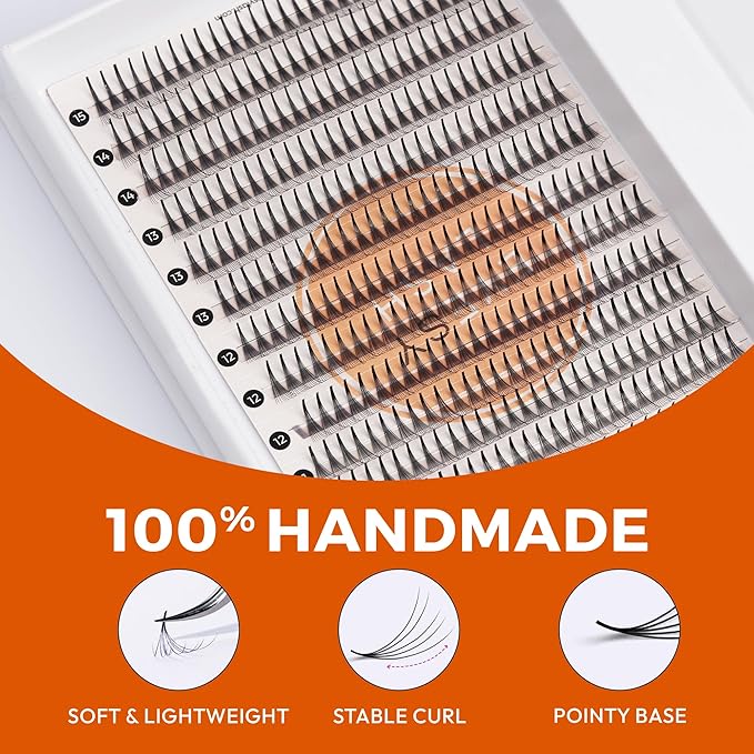 Eyesy Lash 448 Narrow Promade Fans - 10D 0.07mm Thickness D Curl 9-15mm Mixed Lengths - Mega Volume Eyelash Extension Long Stem Narrow Premade Lash Fans Fluffy Pre Made Eyelash Extension Trays