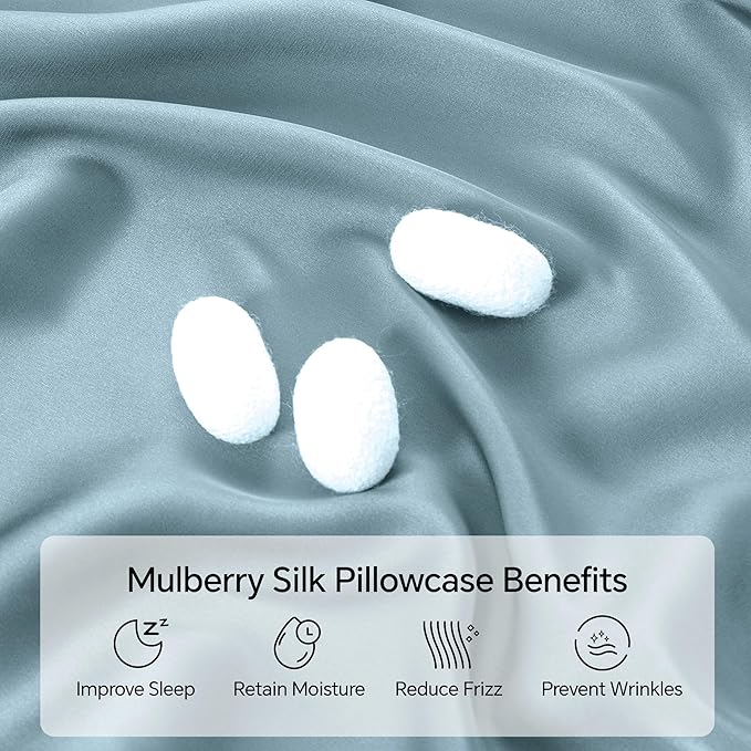 INFIIXSO Body Pillow Cover with Zipper, Luxury Mulberry Silk Body Pillow Case 20x54 Inches, Ultra Smooth and Soft Cooling Long Pillowcase, Gift for Women, Men(Airy Blue)