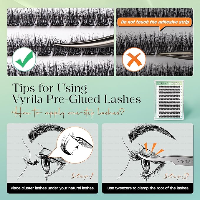 VYRILA Self-Adhesive Lash Cluster Kit, Pre-Glued Clusters with Tweezers, Pop-On Faux Eyelashes, 3D Thin Band D Curl Natural Look Lahses, Easy to Apply, Reusable Eyelash Extensions (Muse-10-16-Kit)