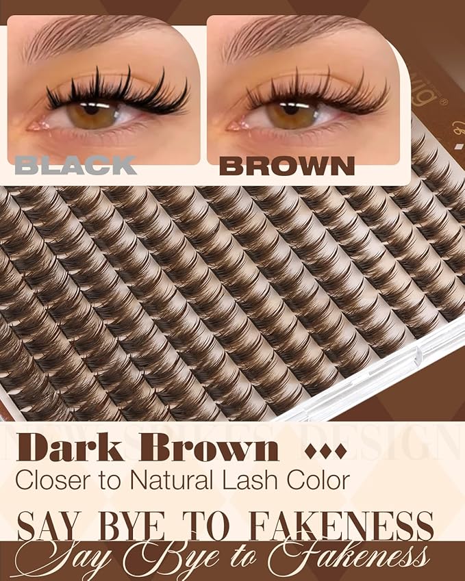 Brown Lash Clusters Kit Wispy Lash Extension Kit 10-14MM Short Spiky Eyelash Clusters Natural Cluster Eyelash Extensions Dark Brown Individual Lashes D Curly DIY Lash Extension by Lvmixwig
