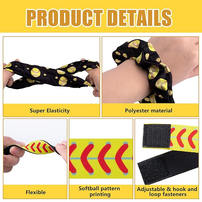 20 Pcs Softball Sleeve Holders Hair Ties Set, 7.4 Inch Softball Shirt Sleeve Straps with Elastic Scrunchies, Softball Accessories Party Favor for Girls Women Sport Team Gifts Birthday Supplies