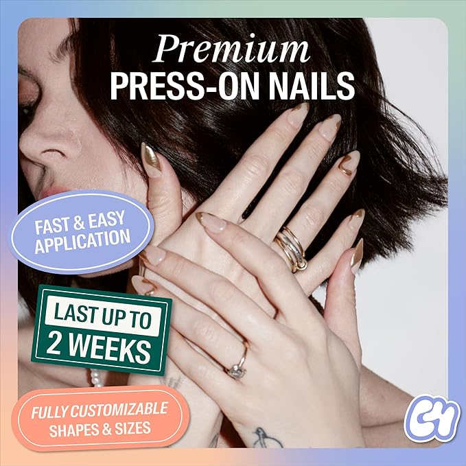 Chillhouse - Chill Tips, Press on Nails Kit - Here Comes The Gold (Oval) - 30 Nail Shapes & Sizes - Up to 2 Weeks of Wear - Customizable - Reusable - Latina Founded, Women Owned - Beauty, Self Care