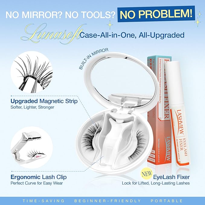 LASHVIEW Magnetic Eyelashes with Applicator Upgrade Soft Magnetic Eyelashes Natural Look Reusable No Glue or Eyeliner Needed Easy to Wear and Remove (RC24)