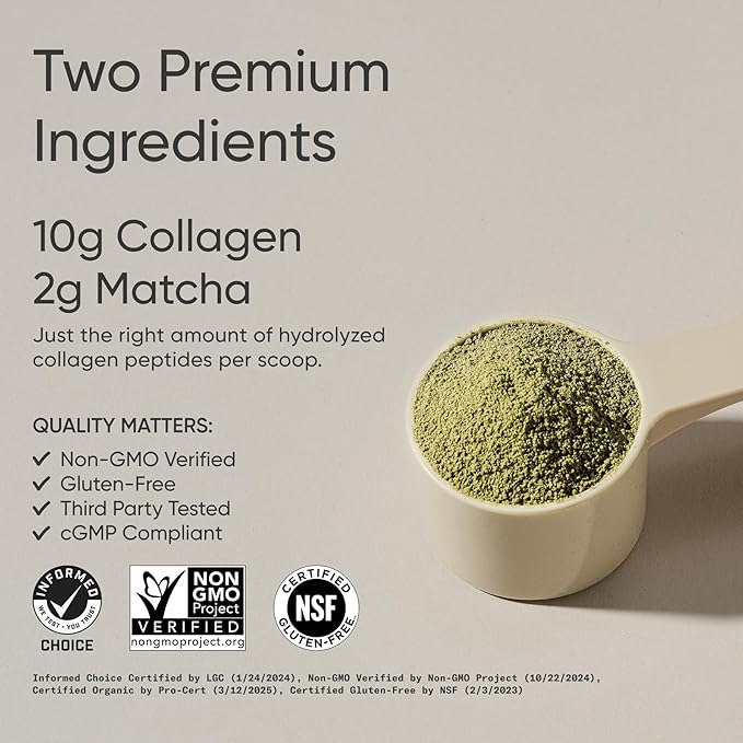 Sports Research Premium Collagen Peptides Powder and Organic Matcha Green Tea - Collagen Powder Protein Supplement with Japanese Matcha and Amino Acids - Gluten Free, Non-GMO, Sugar Free