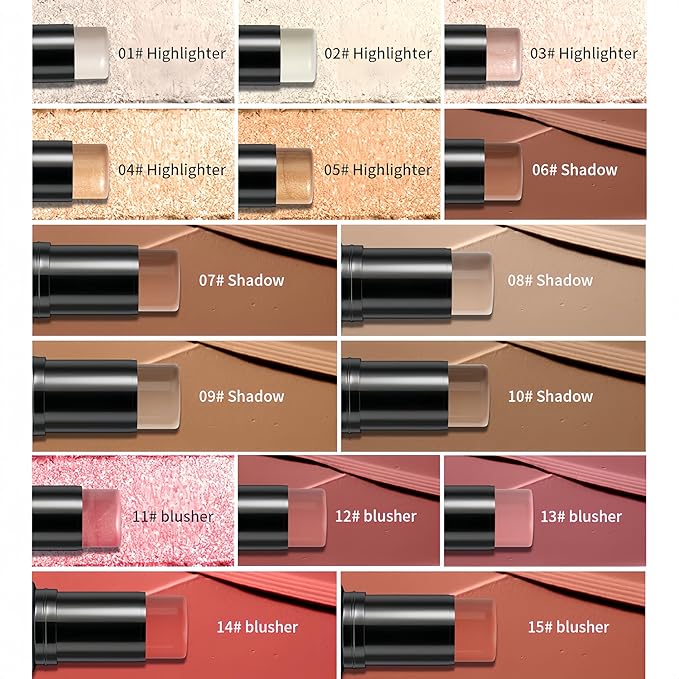 MAEPEOR Cream Blush Stick 15 Colors Lightweight Blendable Contour Highlighter Blush Stick Long Lasting Waterproof Blusher Pen (Contour 08)