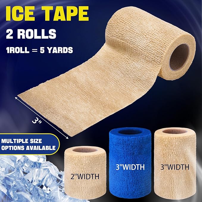 Geiserailie 2 Pcs Instant Cooling Ice Tape Self Sticking Compression Wrap Reusable Sport Ice Tapes No Refrigeration Needed Athletic Muscle Bandage for Pain Relief and Swelling (Skin Color,3 Inches)