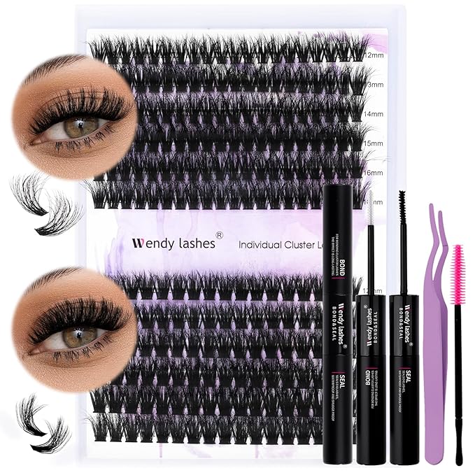 Lash Clusters Kit for Using at Home: Ultra-light, DIY, Natural, Fluffy, Wispy, Waterproof, Anime, Manga, Cat Eye, 3D Curl, 12-16mm, 60P+80P, Wendy, RT318