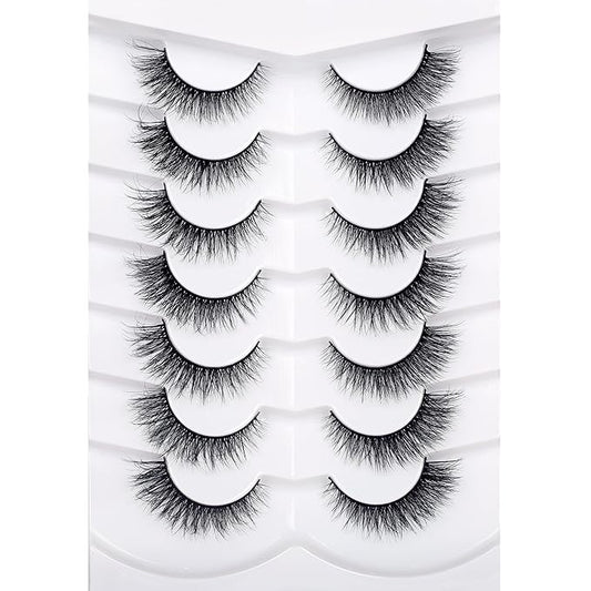 Pooplunch False Eyelashes Natural Cat Eye Wispy Extension Volume Fake Eyelashes Faux Mink Lashes Strips 7 Pairs Pack