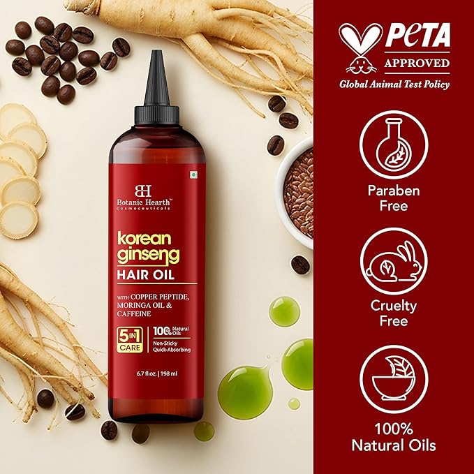 Botanic Hearth Hair Oil for Hair Growth & Hair Relaxer | Strengthening Dry, Frizzy, Damaged Hair & Scalp Treatment | Korean Ginseng Hair Oil – 6.7 Fl Oz