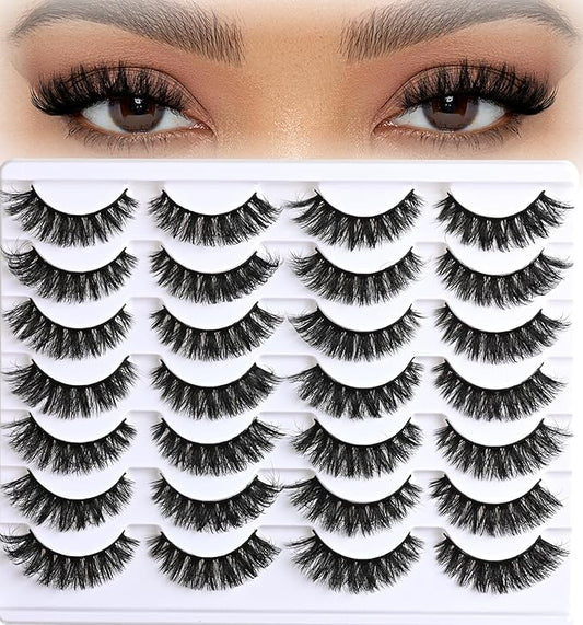 APCYUST Lashes Volume Mink Eyelashes 14 Pairs Cateye Lash Strips Wispy Cat Eye Lashes Natural Look Short Thick Fluffy False Strip Eyelash Full Small Fake Lashes Pack Black Pestañas Postizas for Women