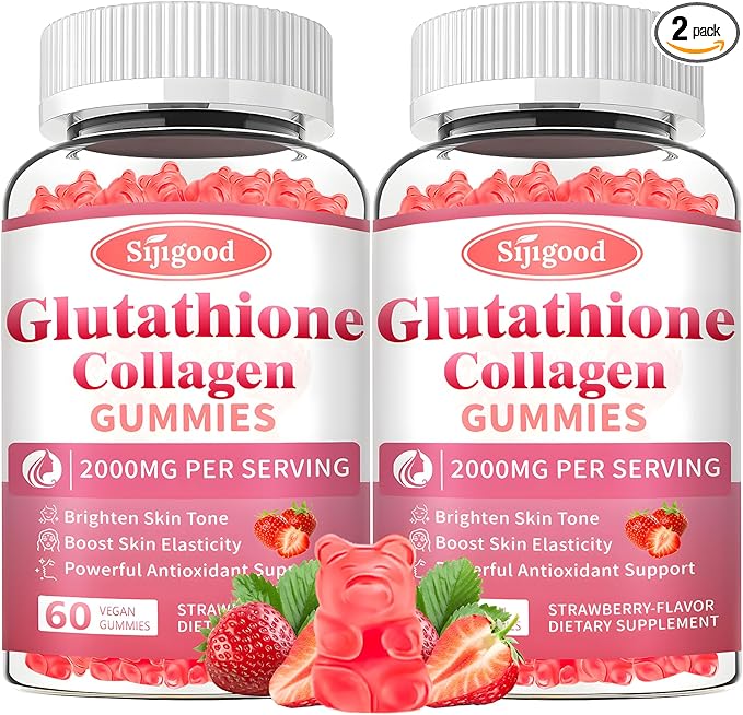 Sijigood 2 Pack Glutathione Collagen Gummies, Skin Brightening & Anti-Aging, Supports Hair, Skin & Nail Health, Glutathione Supplement for Women, Strawberry Flavor, 120 Count