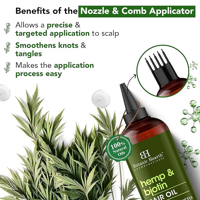 Botanic Hearth Hair Oil for Hair Growth & Hair Relaxer | Strengthening Dry, Frizzy, Damaged Hair & Scalp Treatment | Hemp & Biotin Hair Oil – 6.7 Fl Oz
