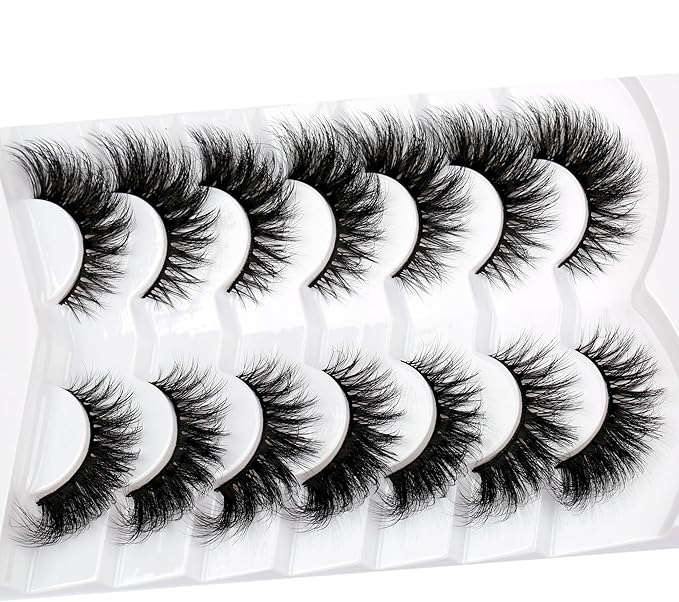 Pooplunch False Eyelashes Volume Cat Eye Lashes Winged Look 8D Dramatic 18MM Wispy Natural Crossed Fake Eyelashes Faux Mink Lashes Strips 7 Pairs Pack