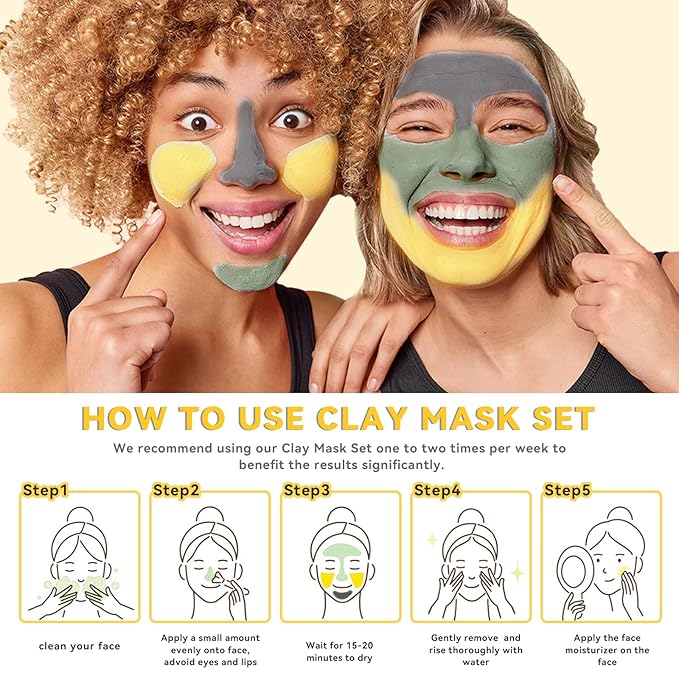 ANAI RUI 3Pack Face Mask Gift Set, Turmeric Clay Mask - Green Tea Mask - Dead Sea Minerals Mud Mask, Spa Gift Set Self Care Valentines Day Gifts for Women 2.5 oz Each