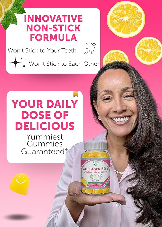 Lunakai USA Made Collagen & Vitamin C Gummies Bundle for Adults 50+, Supports Skin, Hair, Joint Health & Immune Function, Non-GMO, Vegan, Delicious Lemon & Orange Flavors, 60ct Each