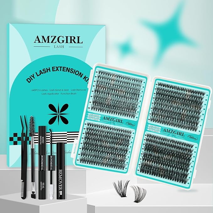 Lash Clusters Kit 640Pcs, 30D+40D+50D+60D Eyelash Extension Kit, Lash Bond and Seal Waterproof, Lash Remover, Lash Applicator Tool and Function Brush for DIY Lash Extension Kit(D-Mix9-16mm Kit)